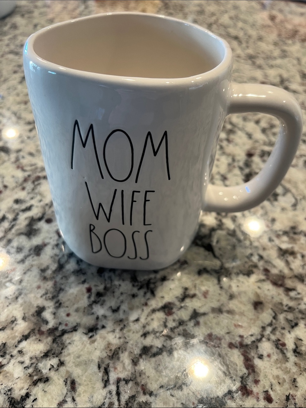 Rae Dunn White Ceramic "MOM WIFE BOSS" Mug